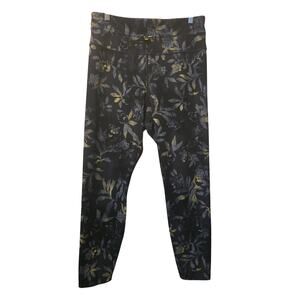 JoyLab Women's Athletic Hiking Navy Yellow Floral Leaf Women's Leggings M